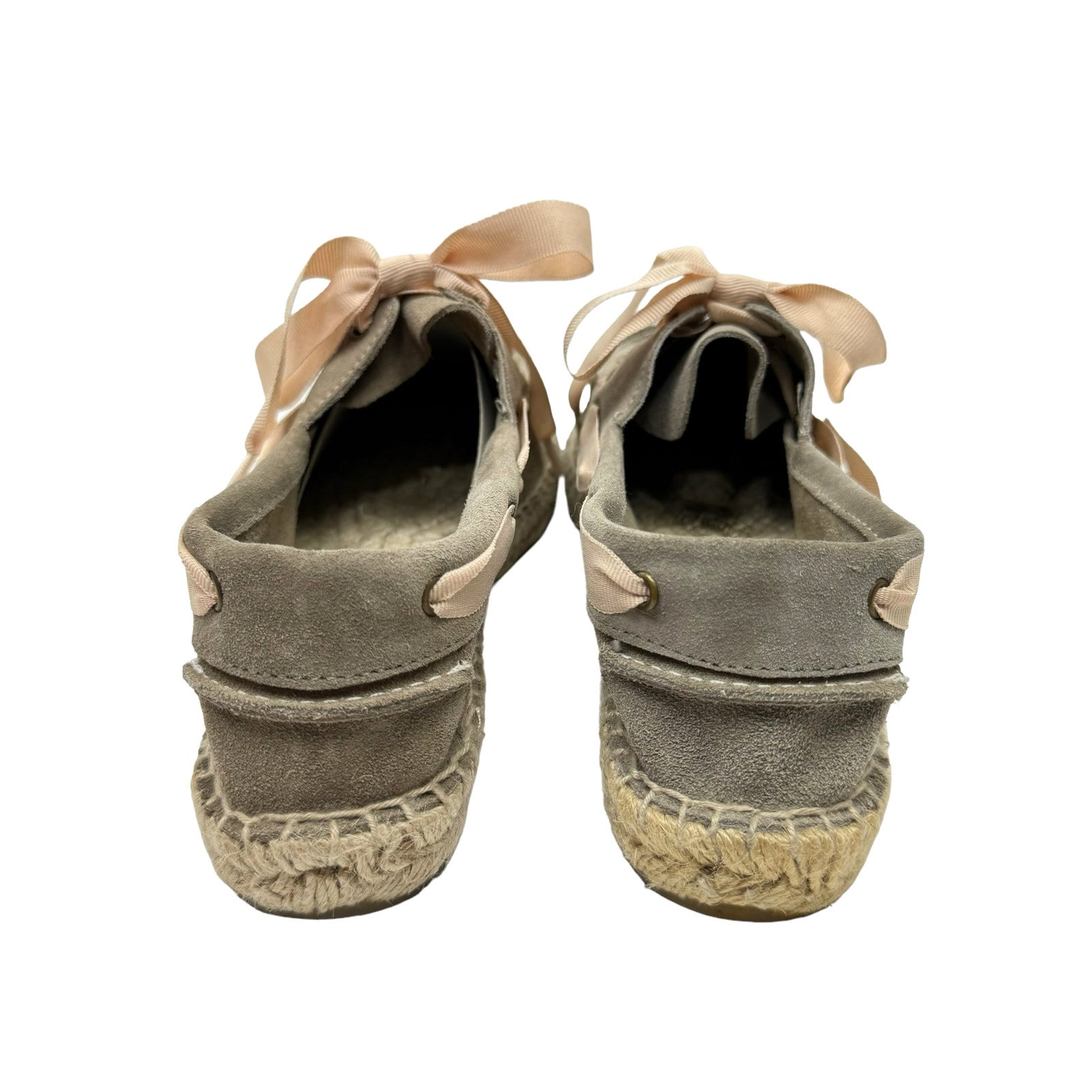 Manebi Nwb Hamptons Taupe Suede Leather Ribbon Tie Slip On Casual Boat Shoes — image 7 of 8